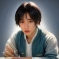 小蓝视频网高级编辑林晴的工作照，坐在电脑前认真审阅内容，女性，背景有绿植